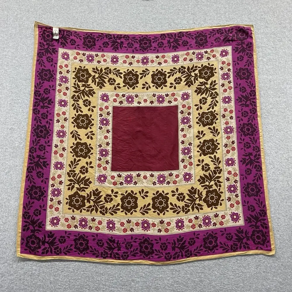 Adrienne Vittadini 100% Silk Scarf 29” Square Floral Boho Burgundy Purple Japan